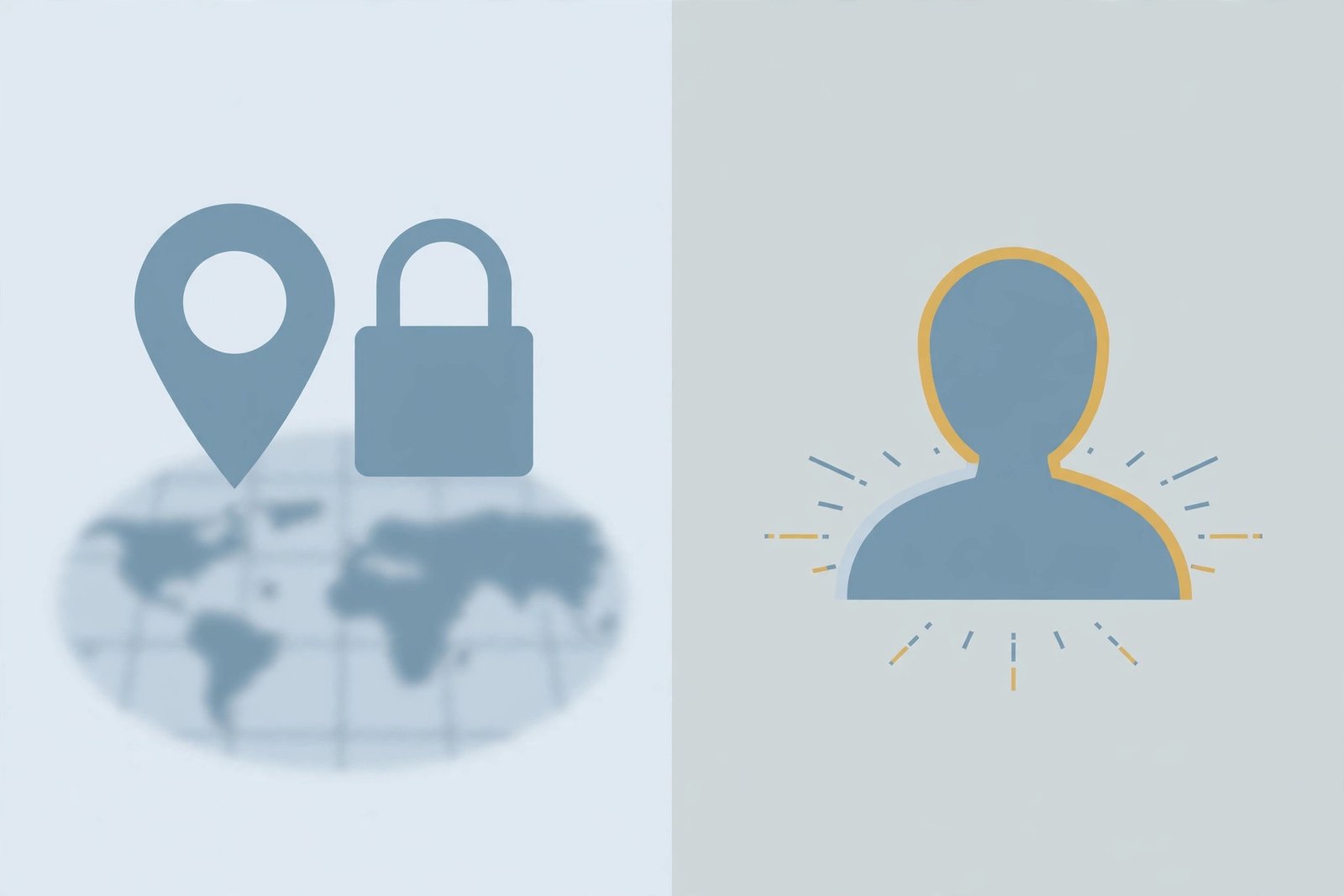 What a VPN hides and does not hide — privacy illustration with masked location