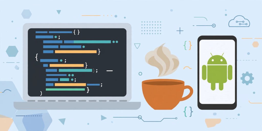 Illustration of Java programming code running on different devices